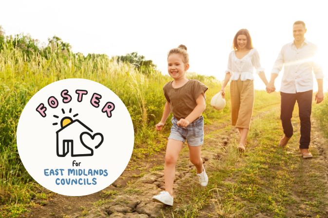 Foster for East Midlands Councils logo with a family walking along a path.