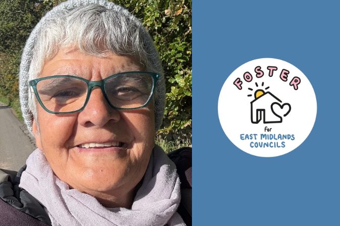 Picture of Saira on a blue back ground and the fostering logo.